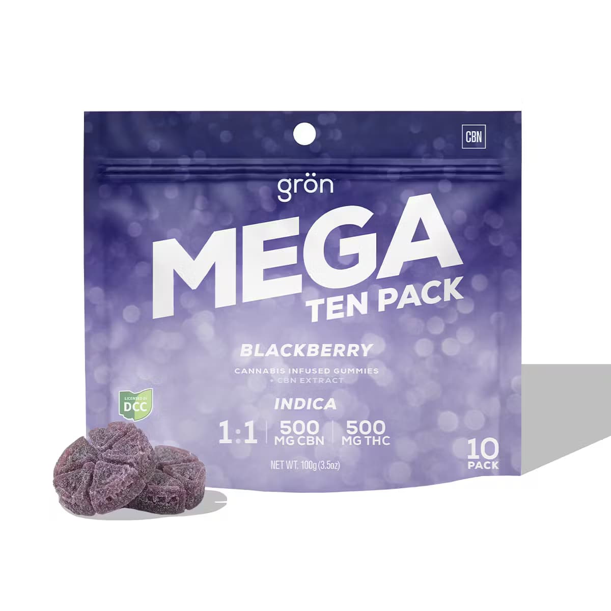 Gron - Blackberry 1:1 CBN:THC - Gummy Mega - 500mg 10pk