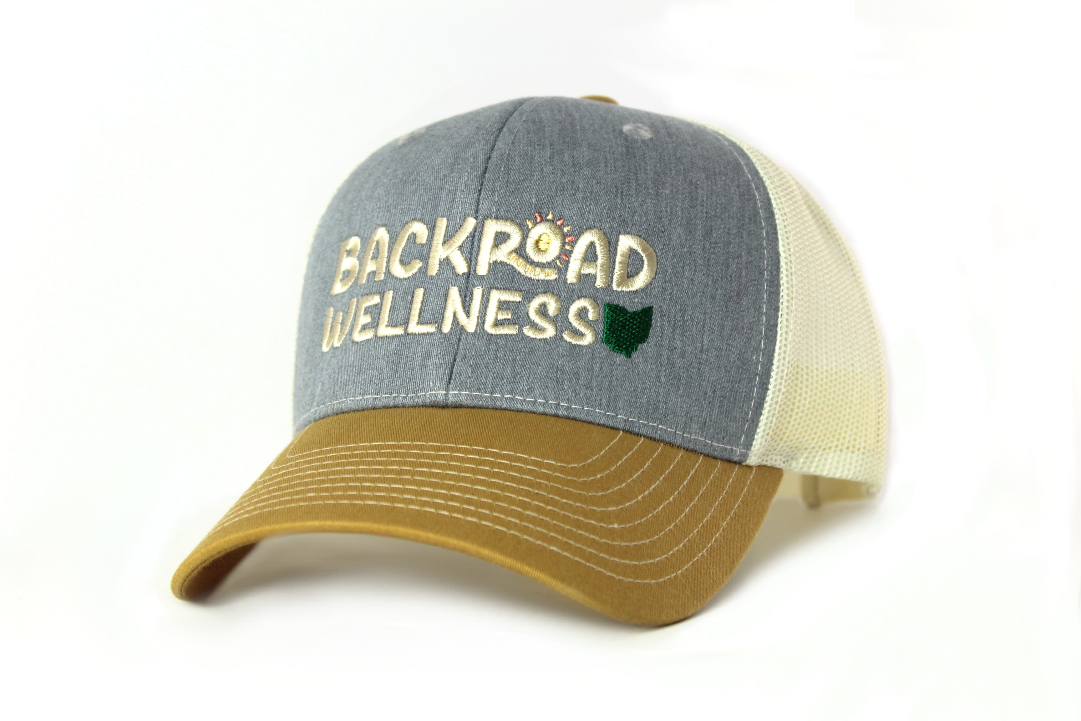 Backroad Wellness Mesh Snapback | Gold/Grey/Cream
