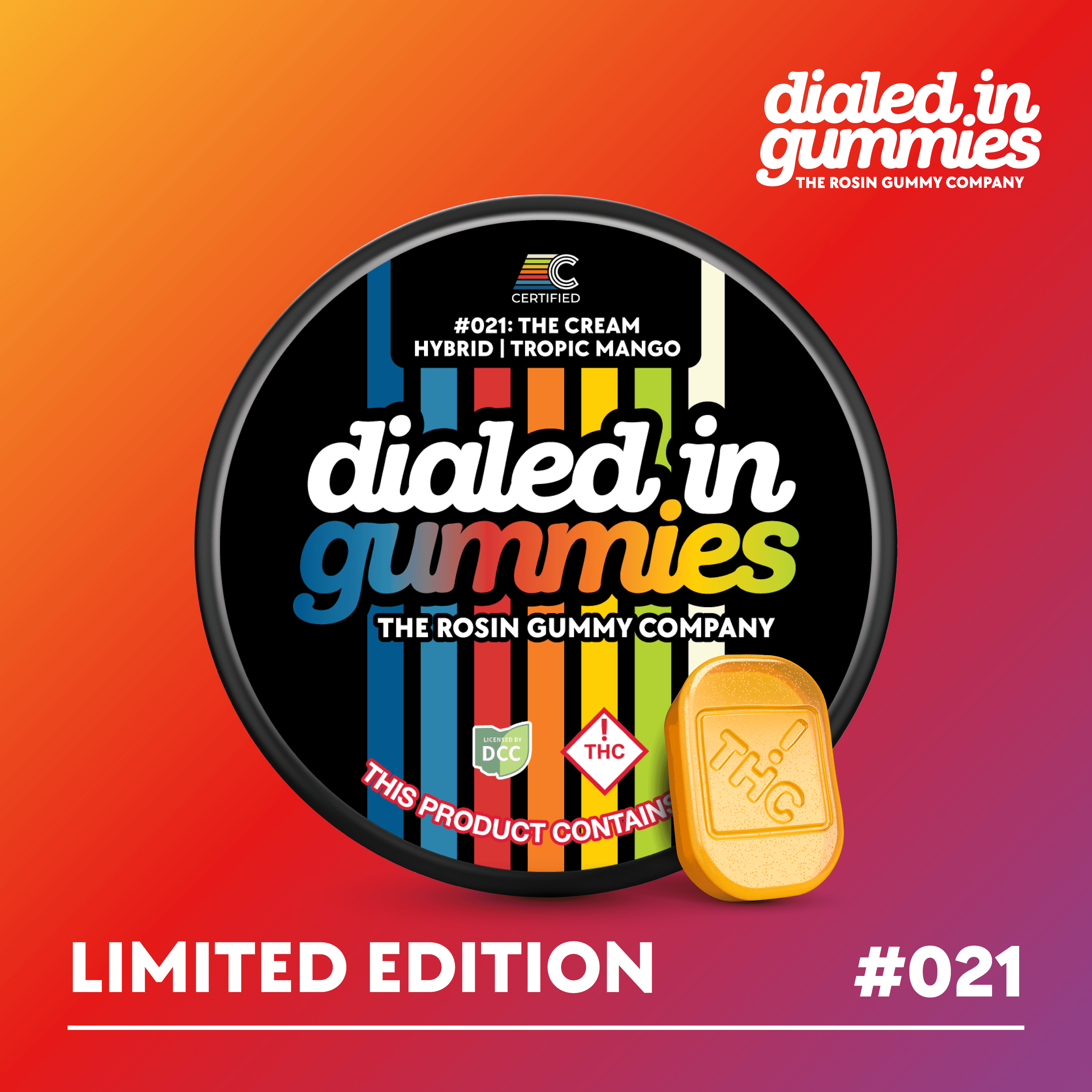 Dialed In - Tropic Mango x The Cream - Live Rosin Gummies - 100mg (10pk) - Hybrid