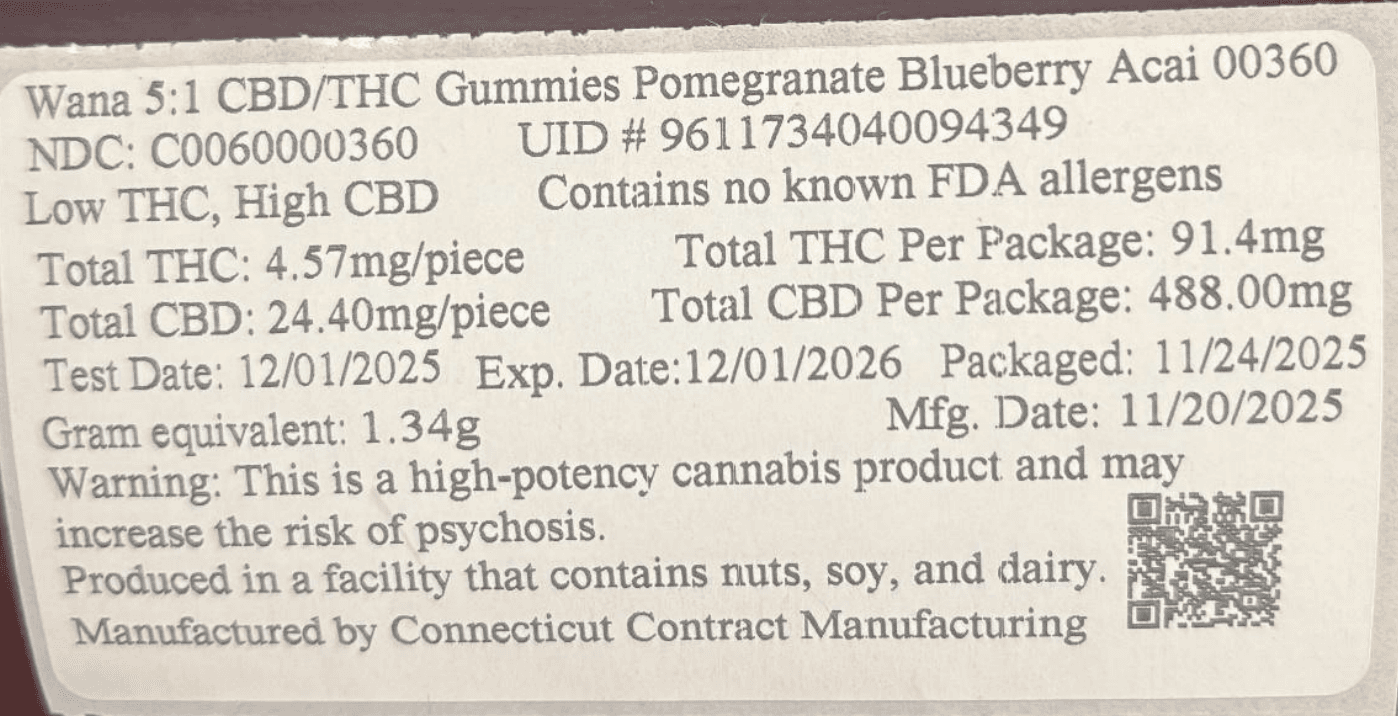 5:1 CBD/THC Gummies Pomegranate Blueberry Acai 00434