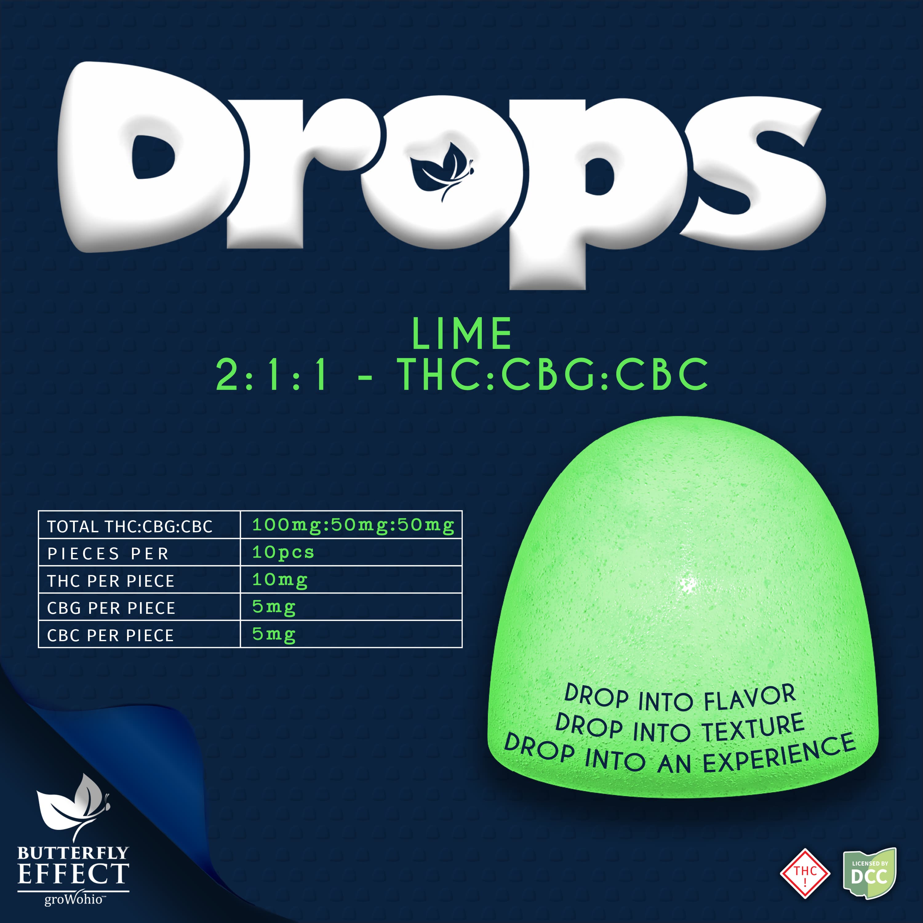 Butterfly Effect - Lime 2:1:1 CBC:CBG Gummie Drops - 10ct - 110mg