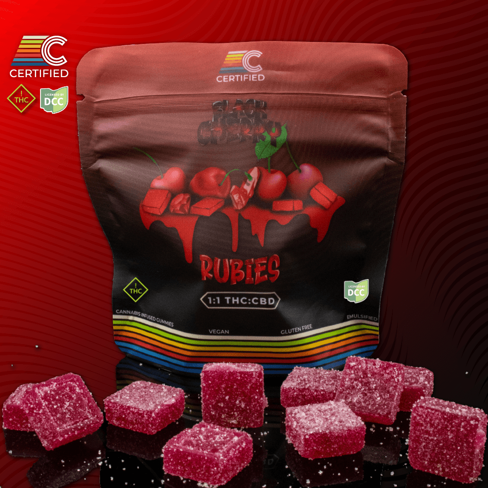 Certified | 20 pack | 1:1 CBD Black Cherry Rubies Gummies