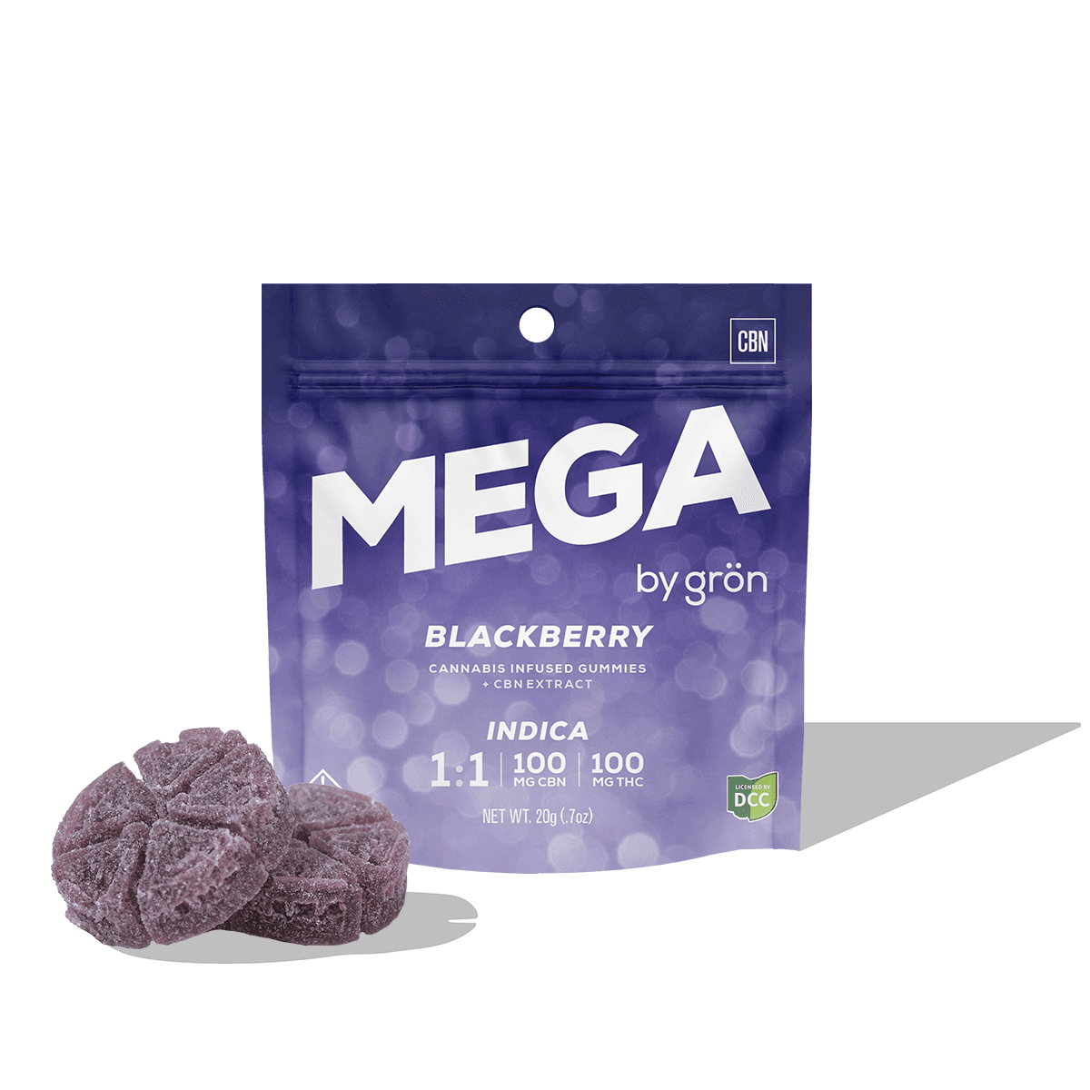 Blackberry 1:1 CBN 2pc | 100mg Mega Gummie Pearl