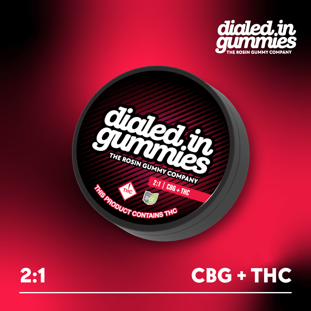 Dialed In Pomegranate 1:2 THC:CBG Live Rosin Gummies (S)