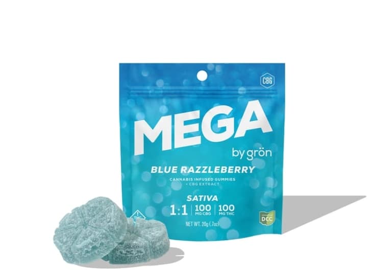 Gummy | Mega Pearl | Blue Razzleberry 1:1 CBG:THC | 100mg | 2 Pieces