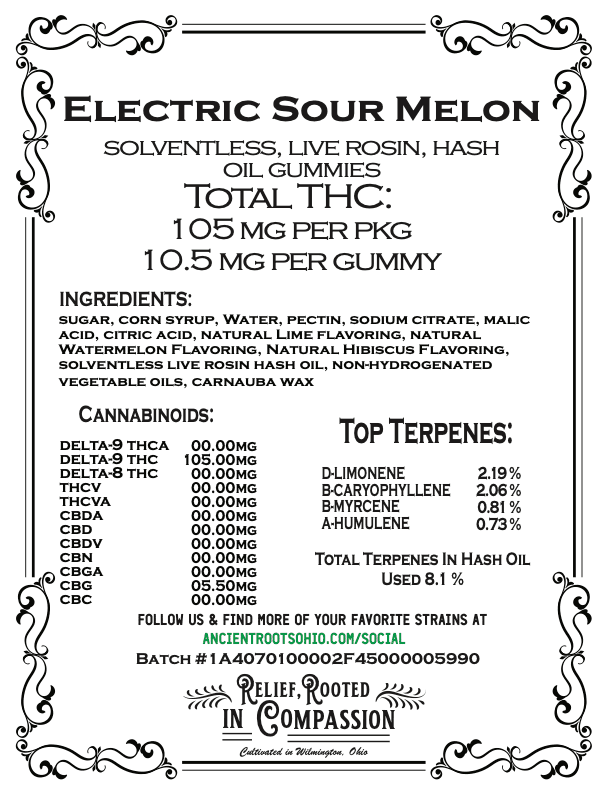 Electric Sour Melon - Hash Rosin Gummies 10pk [100mg]