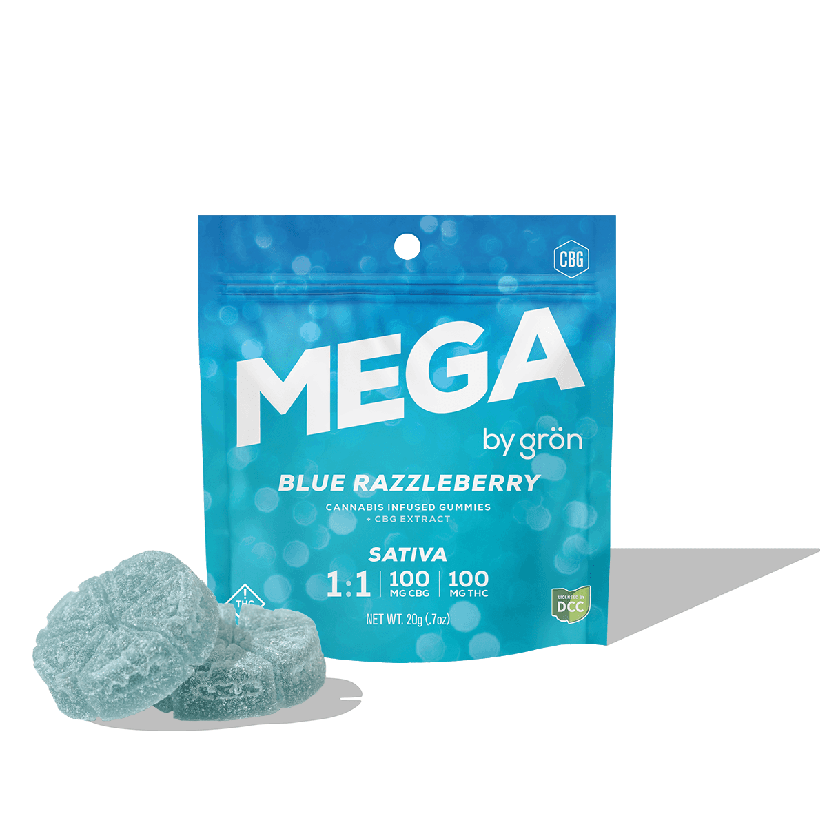 Gron - 1:1 Blue Razzleberry Mega Pearl CBG:THC - Gummies - 100mg (10pk) - Sativa
