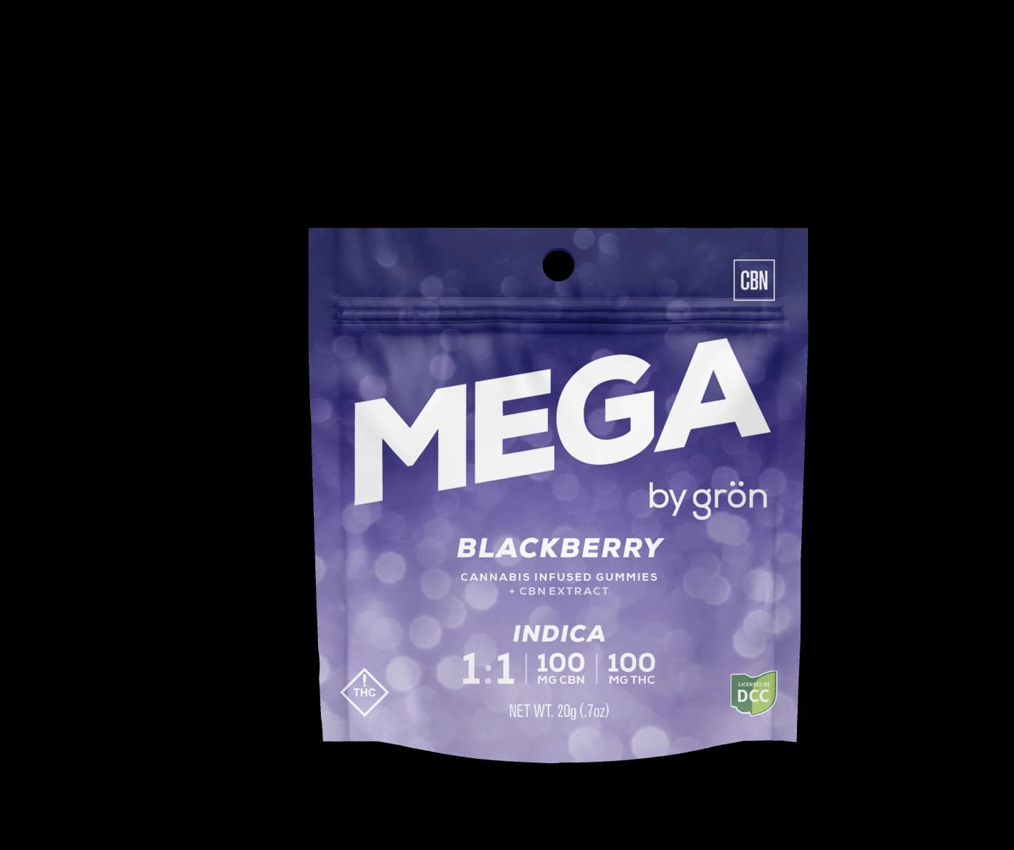 Gron | 1:1 CBN:THC Blackberry Mega Pearl | 2pk | 100mg | Indica