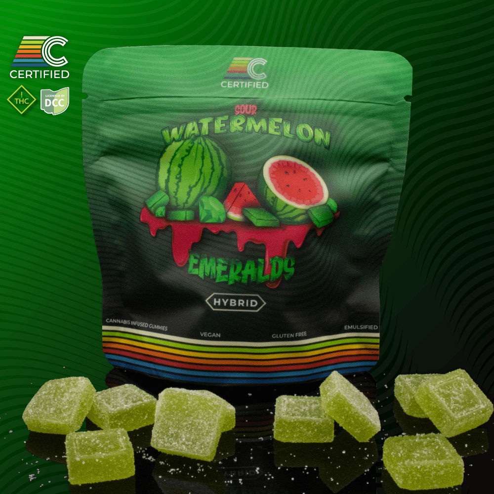 Certified Cultivators | Sour Watermelon Emerald Gummies | 10pack | 100mg | Hybrid