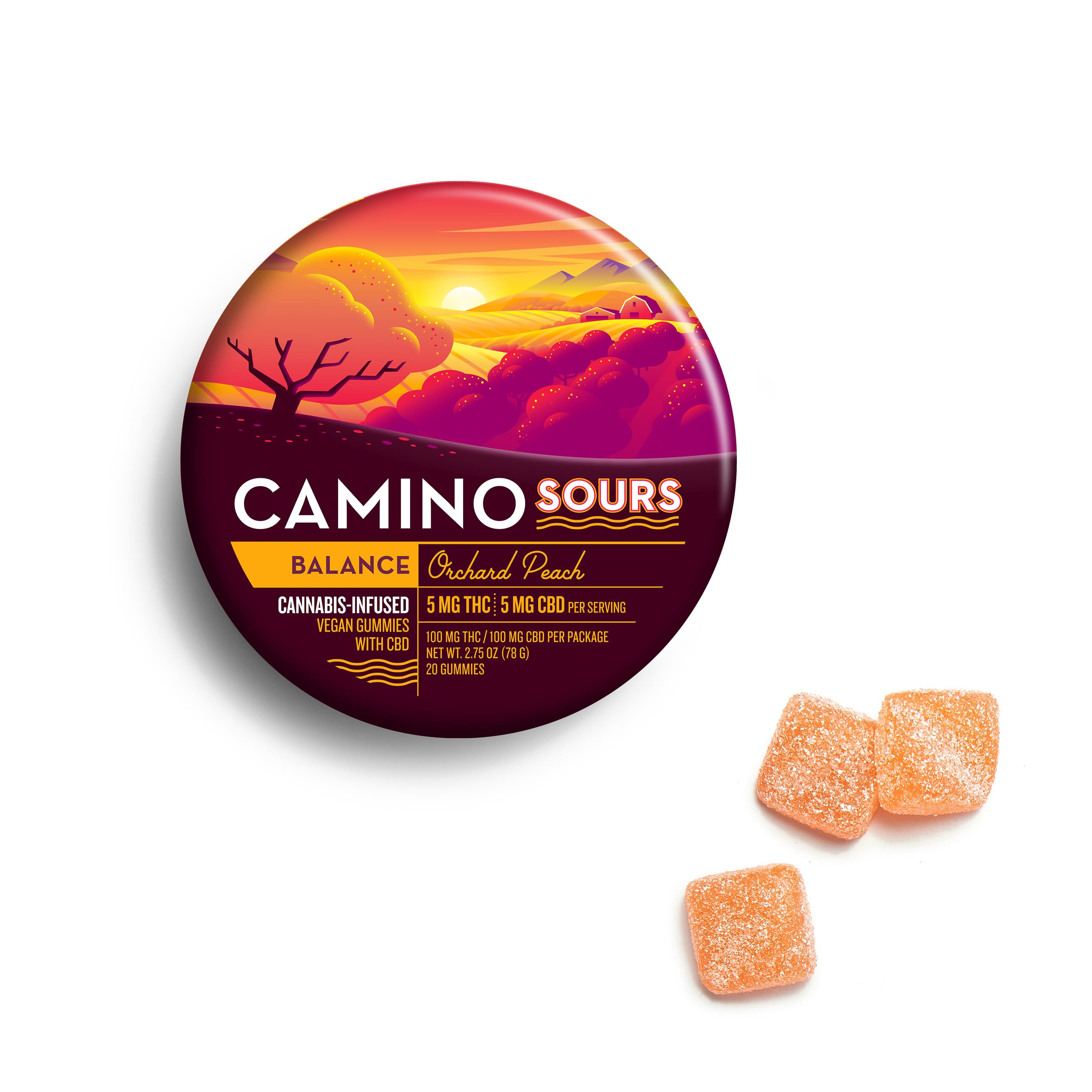 Orchard Peach 1:1 Sour Gummies | 100mg