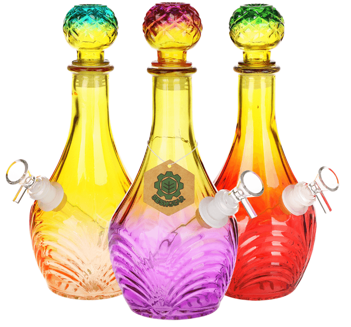 SeshGear Vintage Decanter Style Ombre Glass Water Pipe | High Stripe | 11" | 14mm F | Colors Vary