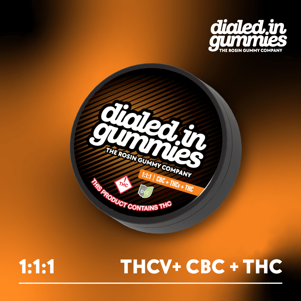 Dialed In Blood Orange 1:1:1 THCV:CBC:THC Live Rosin Gummies (S)