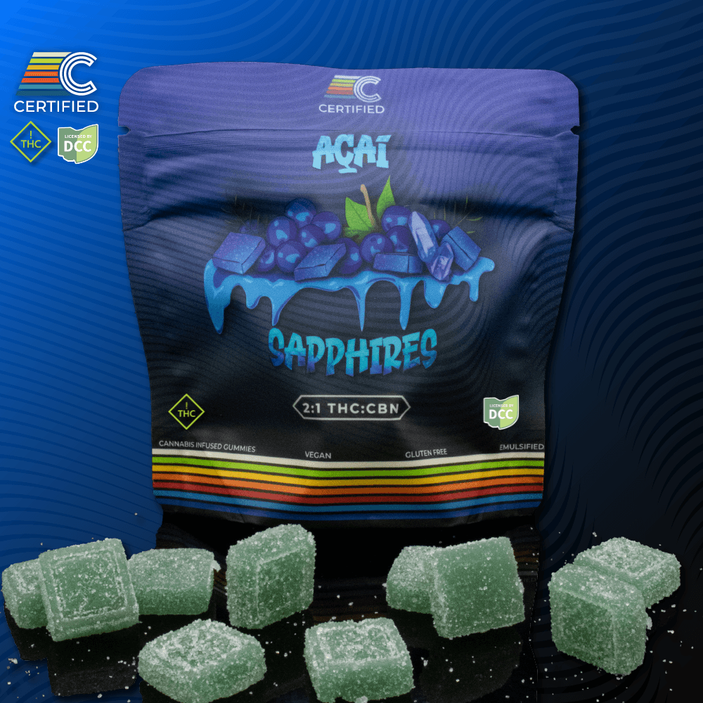 Certified - 2:1 Acai Sapphires THC:CBN - Gummies - 100mg (10pk)  - Indica