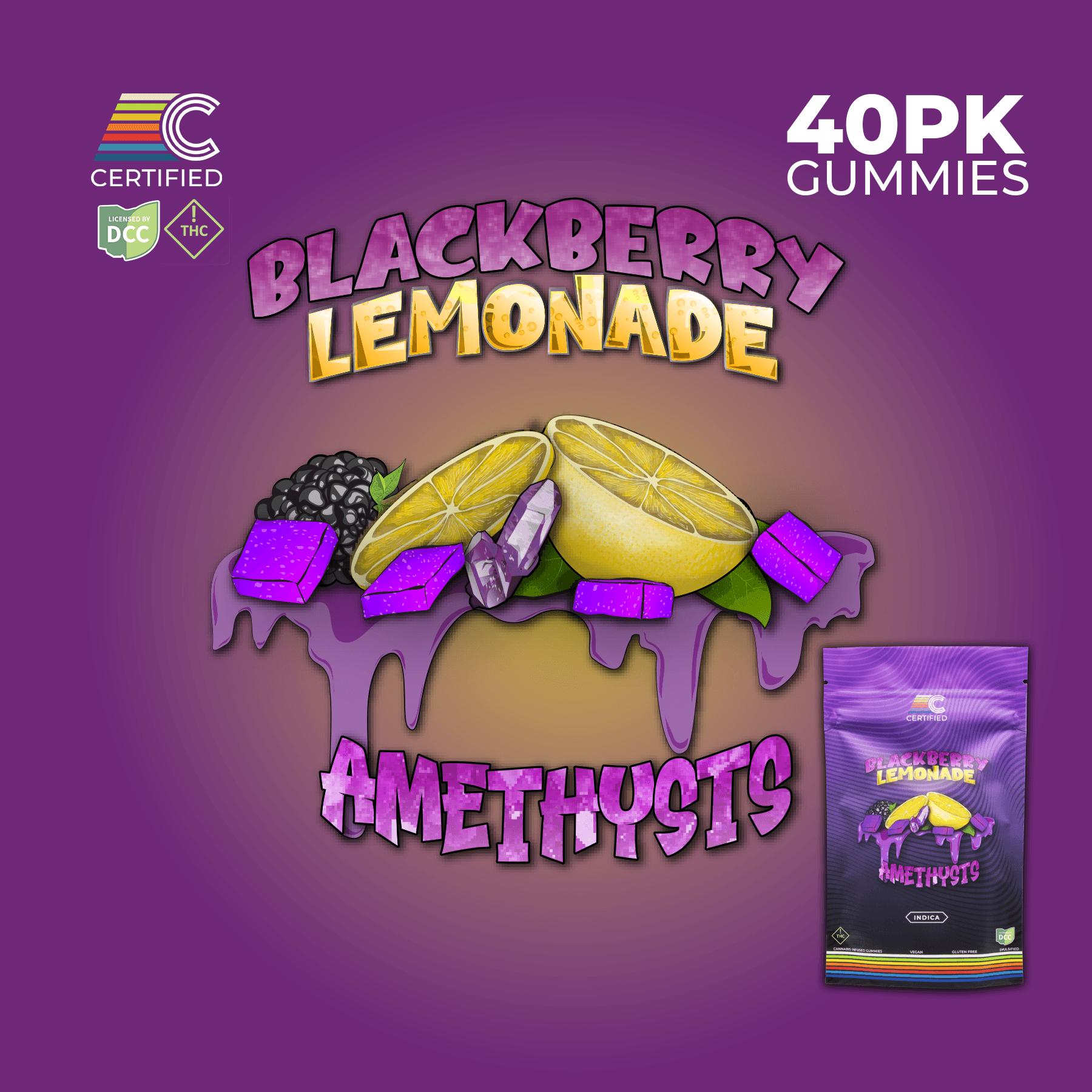 Certified Cultivators | Blackberry Lemonade Amethysts Gummies | 40pack | 440mg