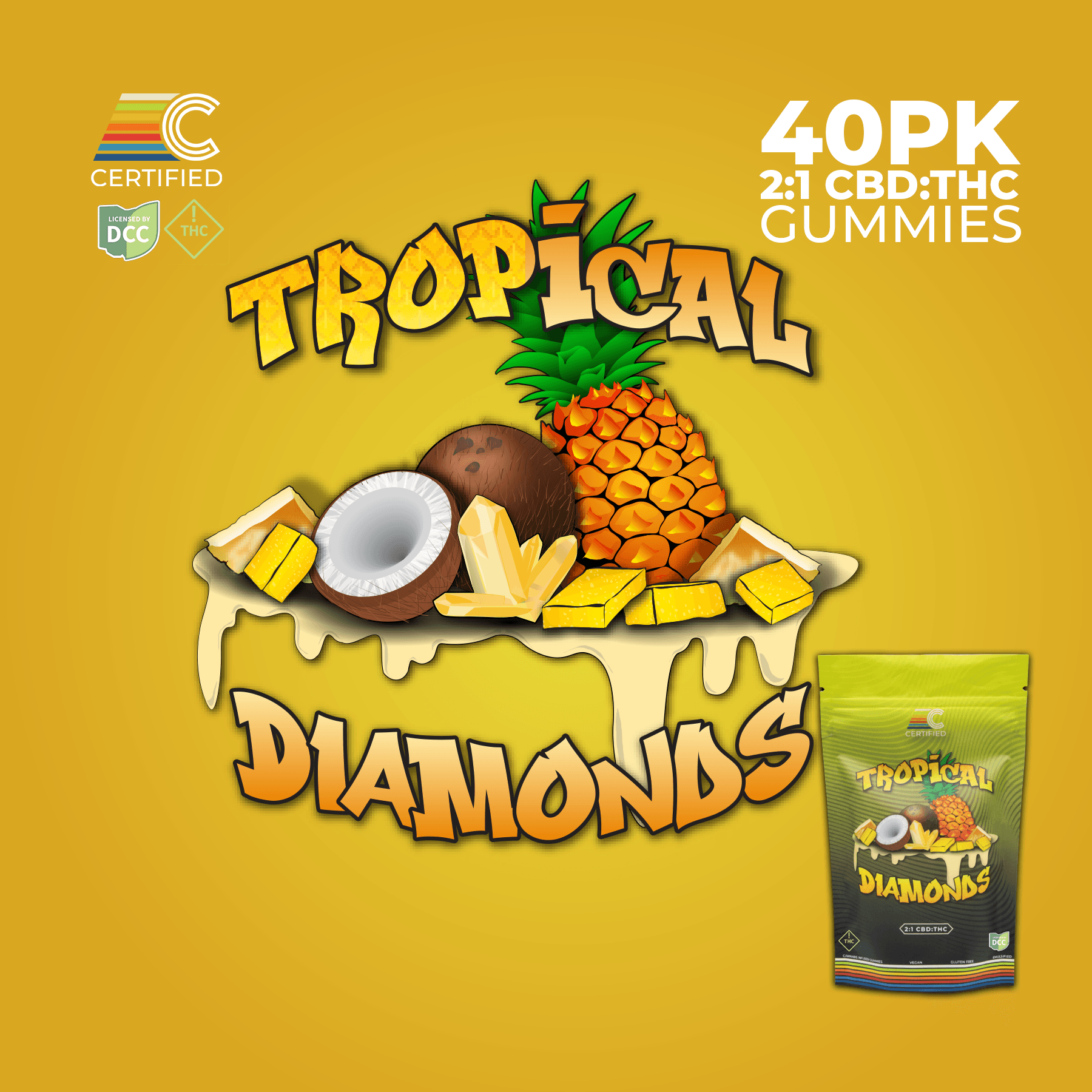 Cultivators | Tropical Diamonds 1:2 THC:CBD Gummies | 40pk | 400mg