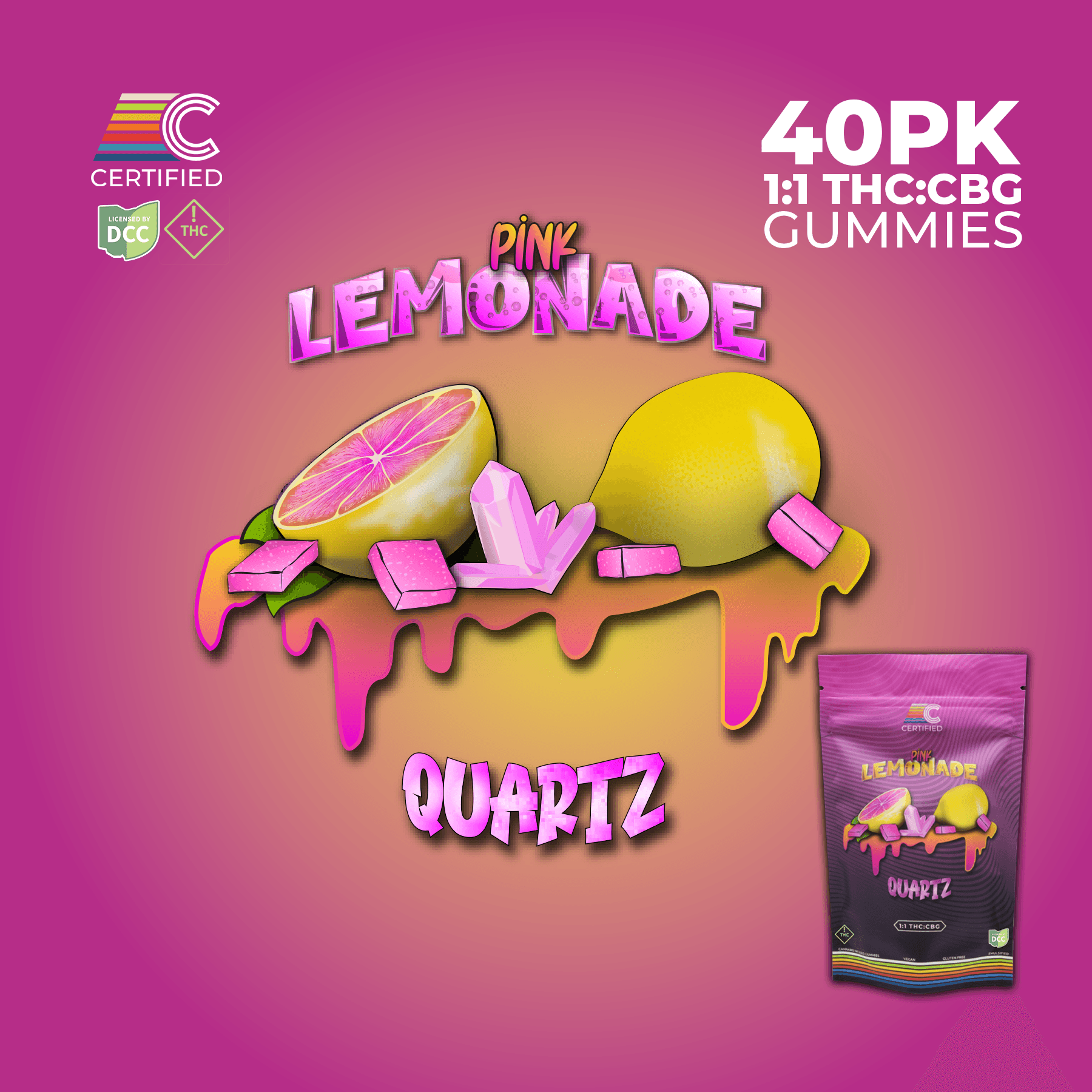 Cultivators | Pink Lemonade Quartz 1:1 THC:CBG 40pk | 400mg
