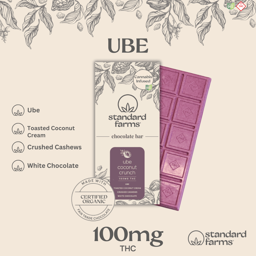 Standard Farms | Ube Coconut Crunch Chocolate Bar 10pc | 100mg