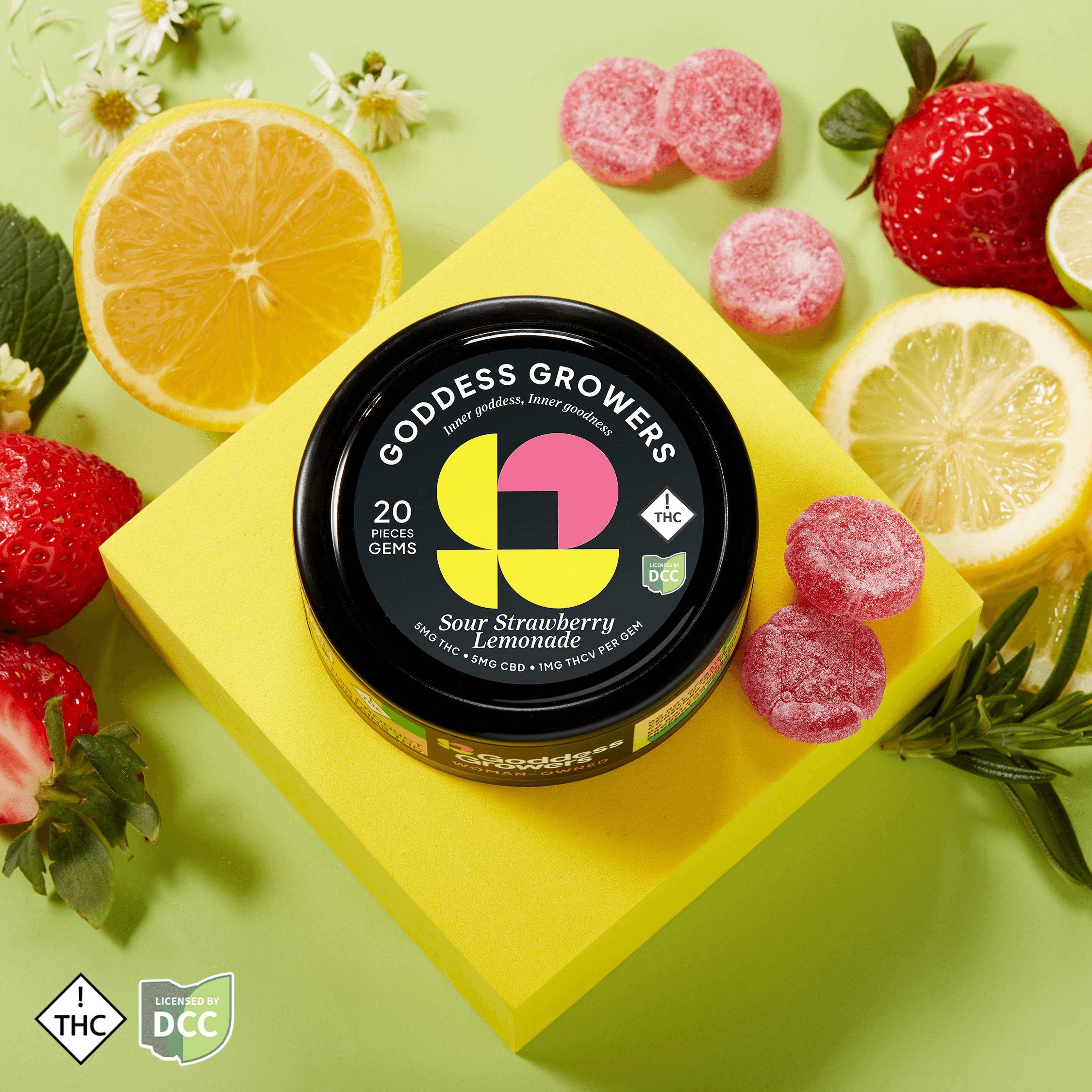 Sour Strawberry Lemonade Gummies - 100mg THC:100 mg CBD 100mg: 20mg THCV
