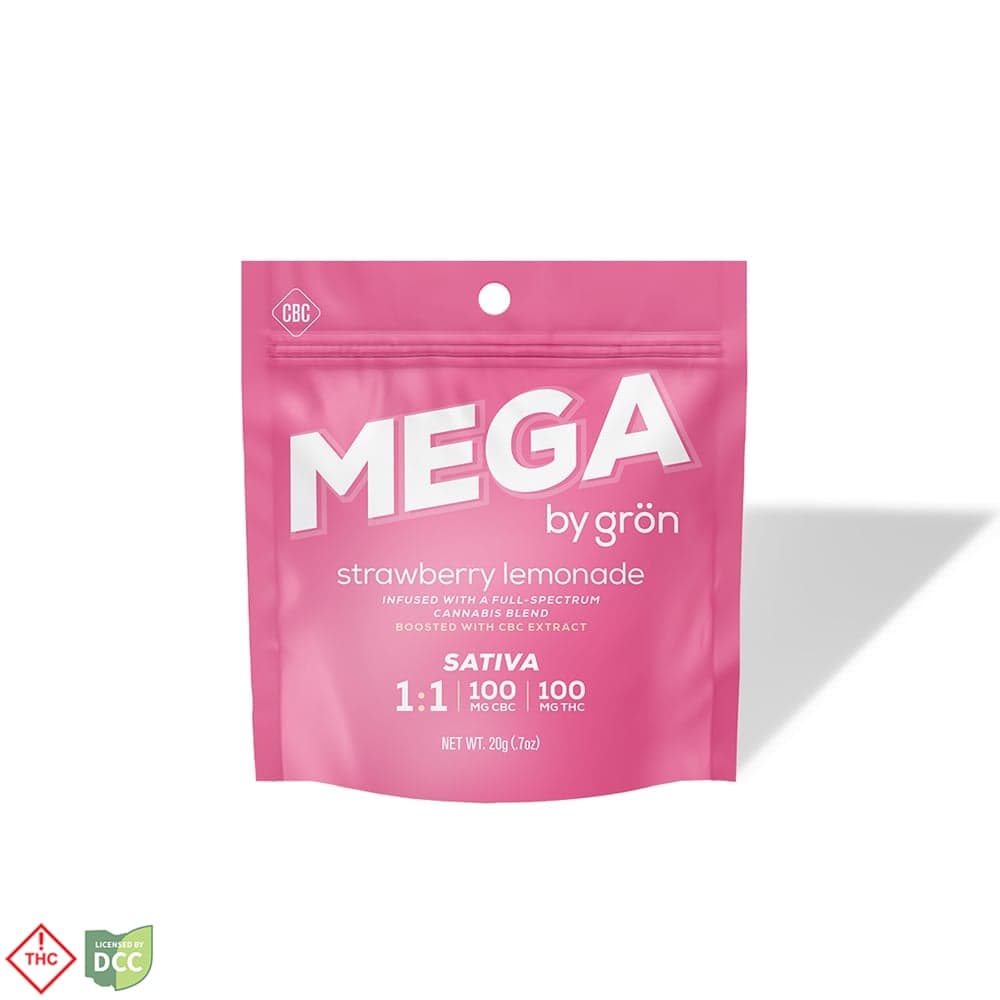 1:1 Strawberry Lemonade Mega Pearl [2pk, 10 Servings] (100mg THC/100mg CBC)